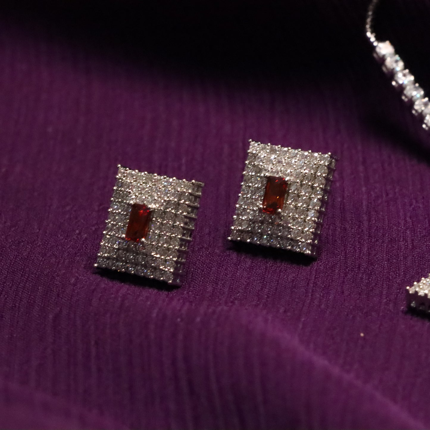 Maroon Gemstone Silver Necklace