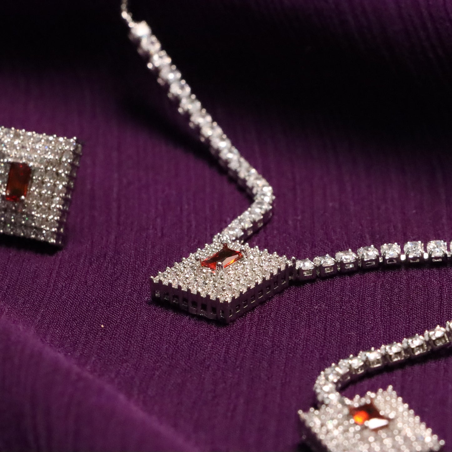 Maroon Gemstone Silver Necklace