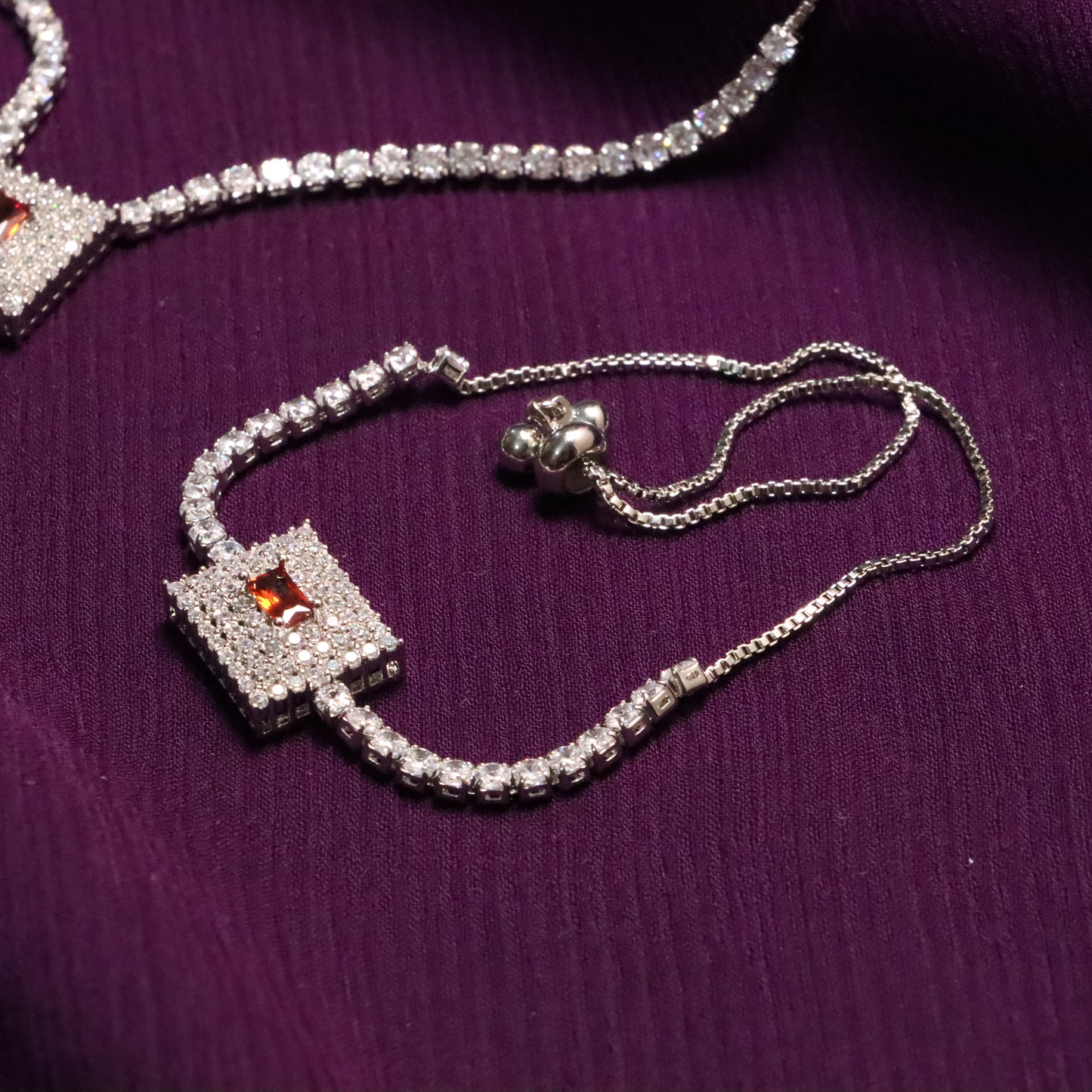 Maroon Gemstone Silver Necklace