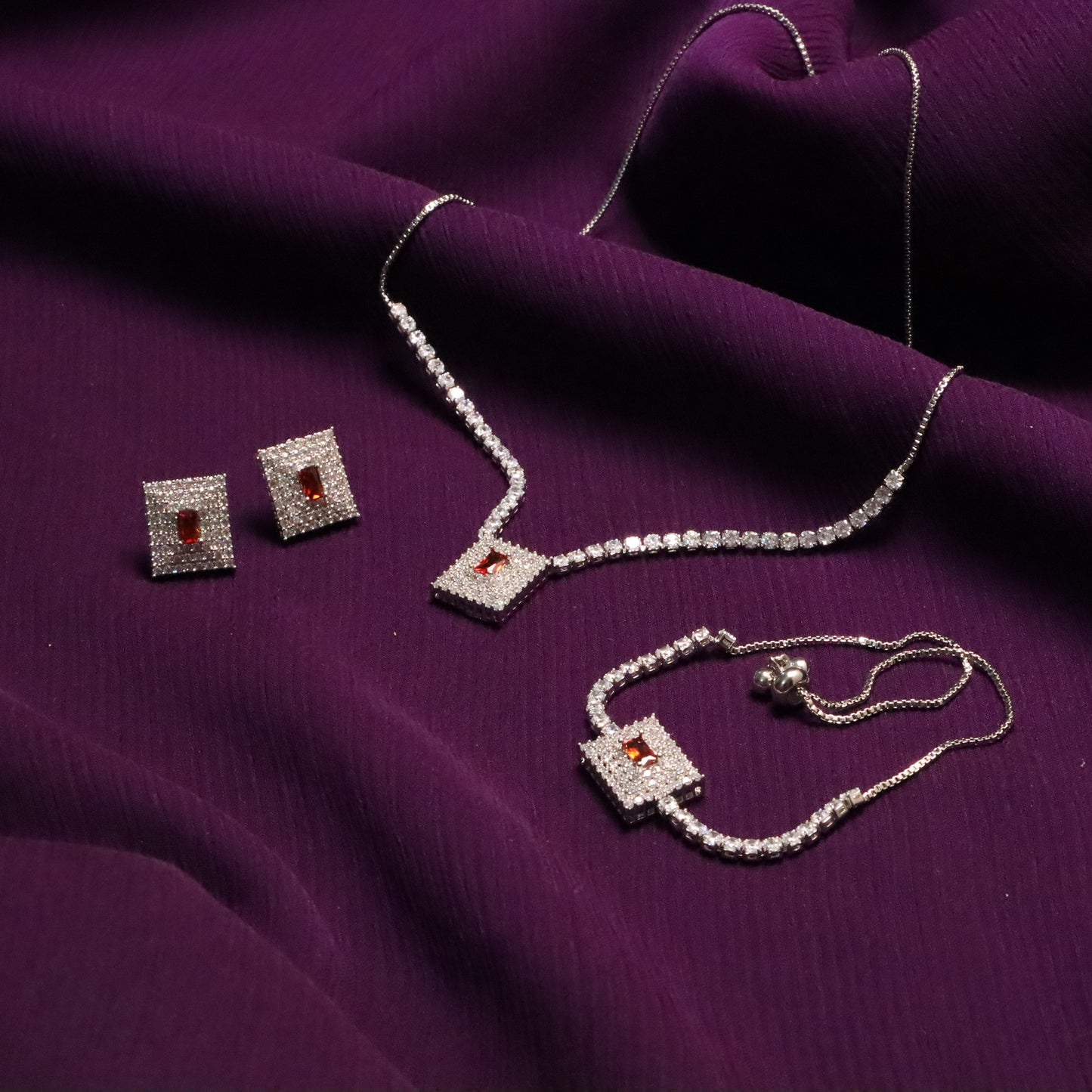 Maroon Gemstone Silver Necklace