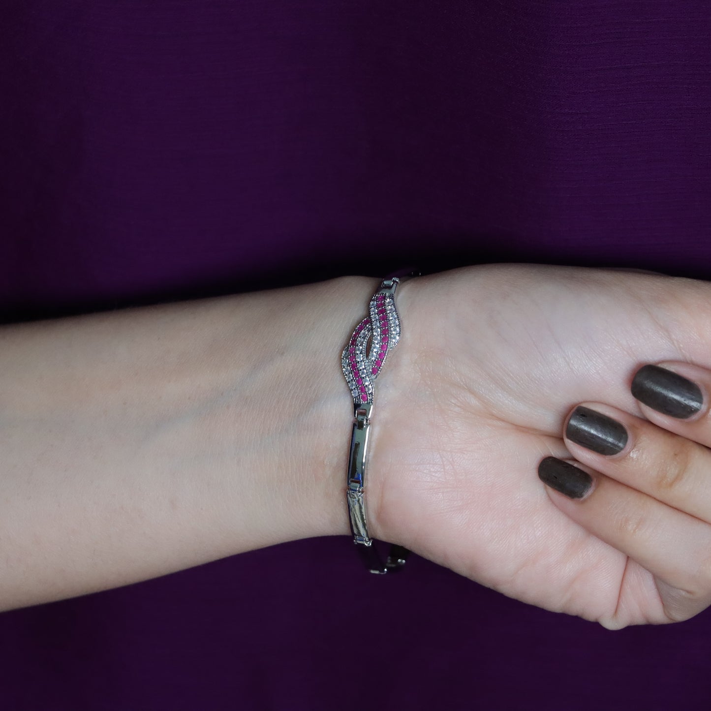 Silver with Pink Stones Bracelet