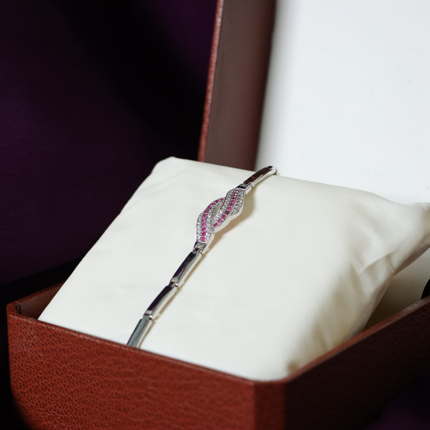 Silver with Pink Stones Bracelet