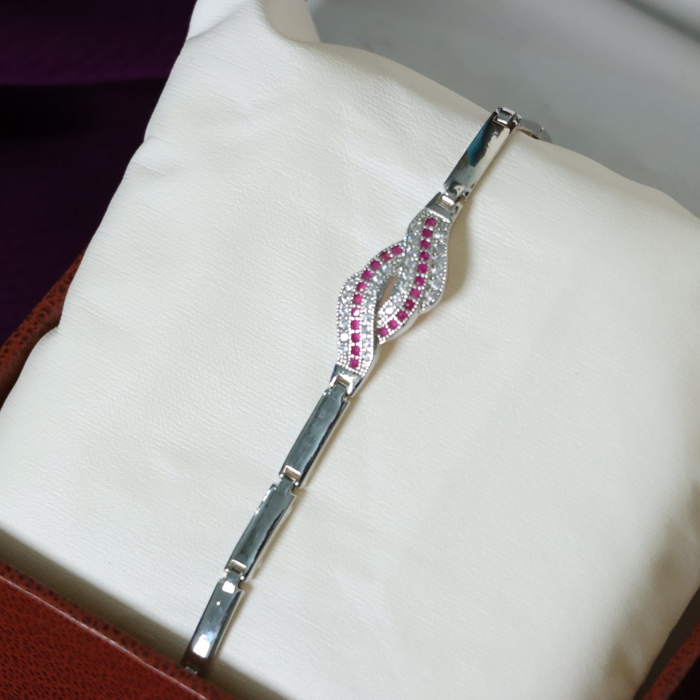 Silver with Pink Stones Bracelet