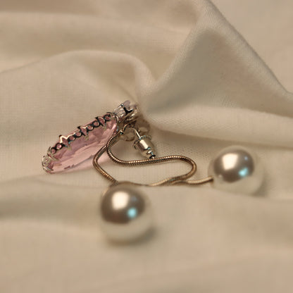 Pink Stone Cut with White Pearl Earrings