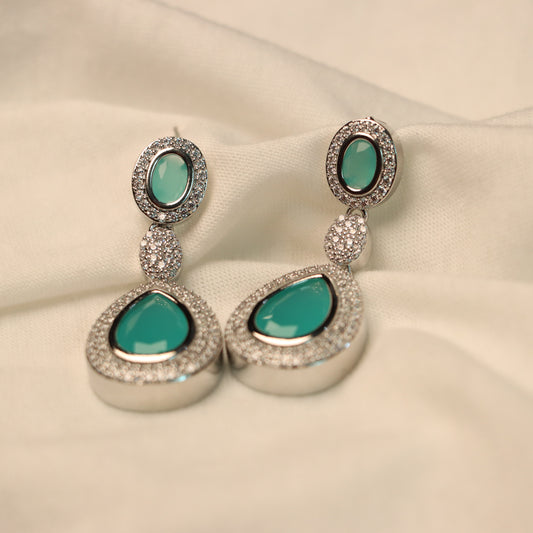 Teal Stone with Diamond Cut Stone Earrings