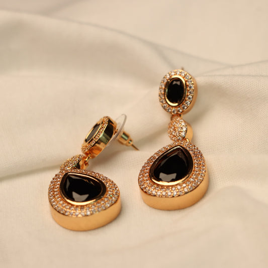 Black Teardrop with Golden Border Dangle Earrings