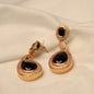 Black Teardrop with Golden Border Dangle Earrings
