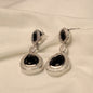 Black Teardrop Silver Border Dangle Earrings