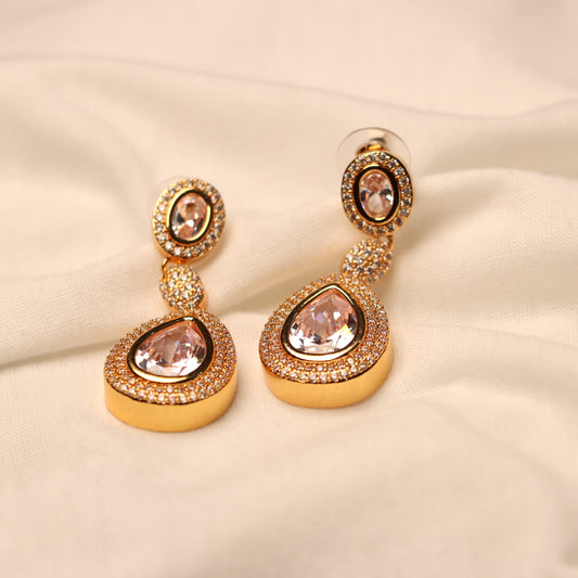White Teardrop Earrings with Diamond Cut Stones