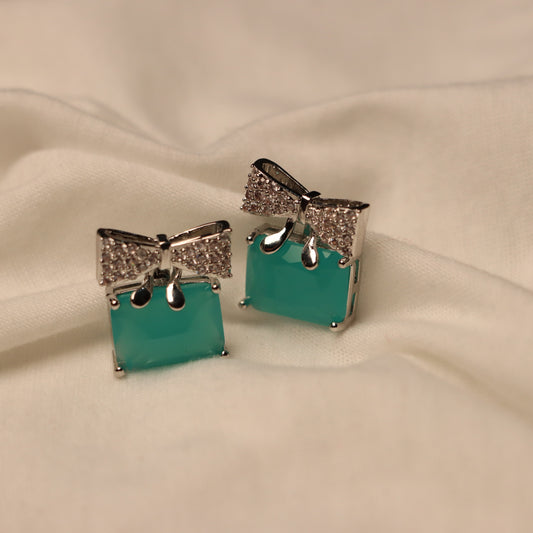 Teal Gemstone with Silver Bow Earrings