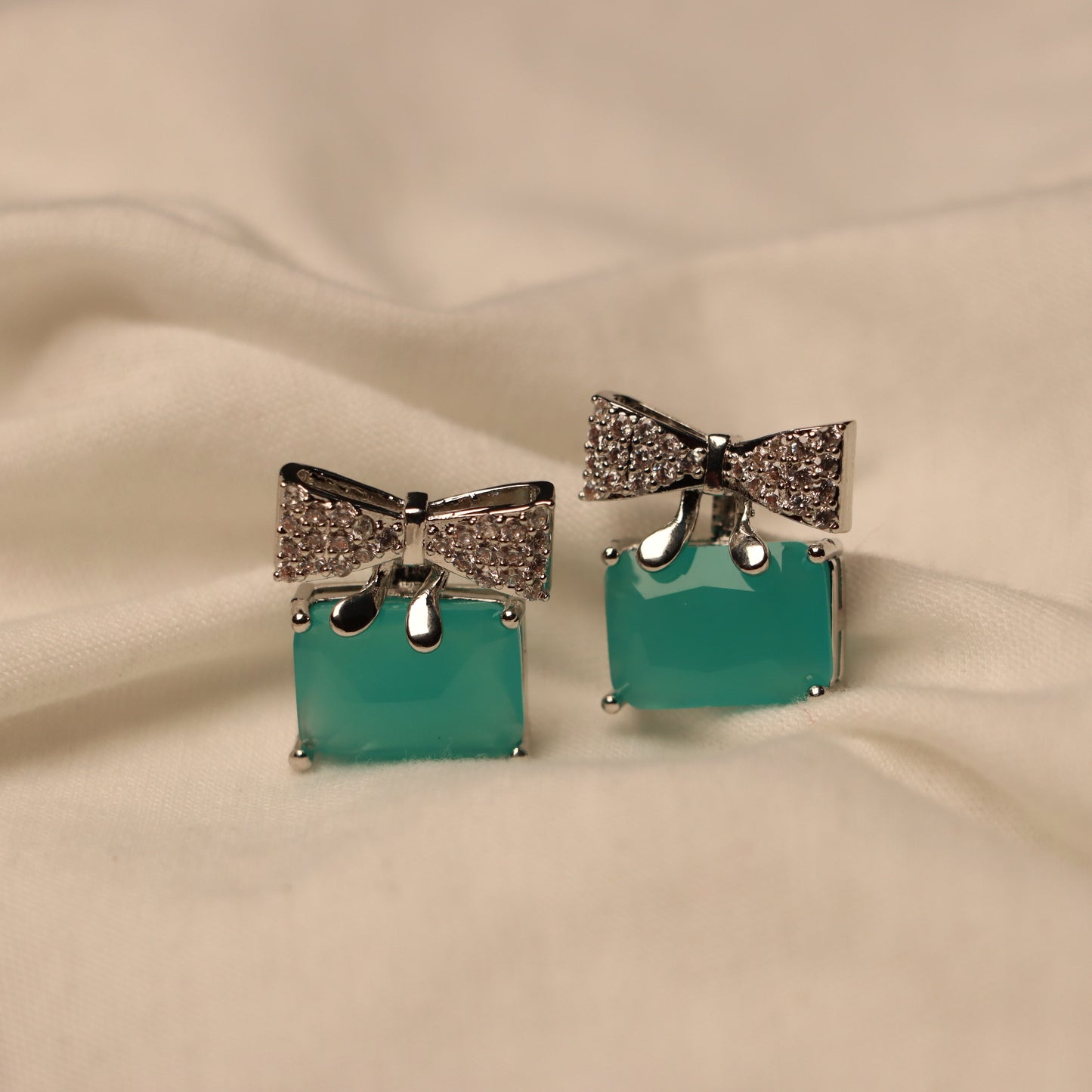 Teal Gemstone with Silver Bow Earrings