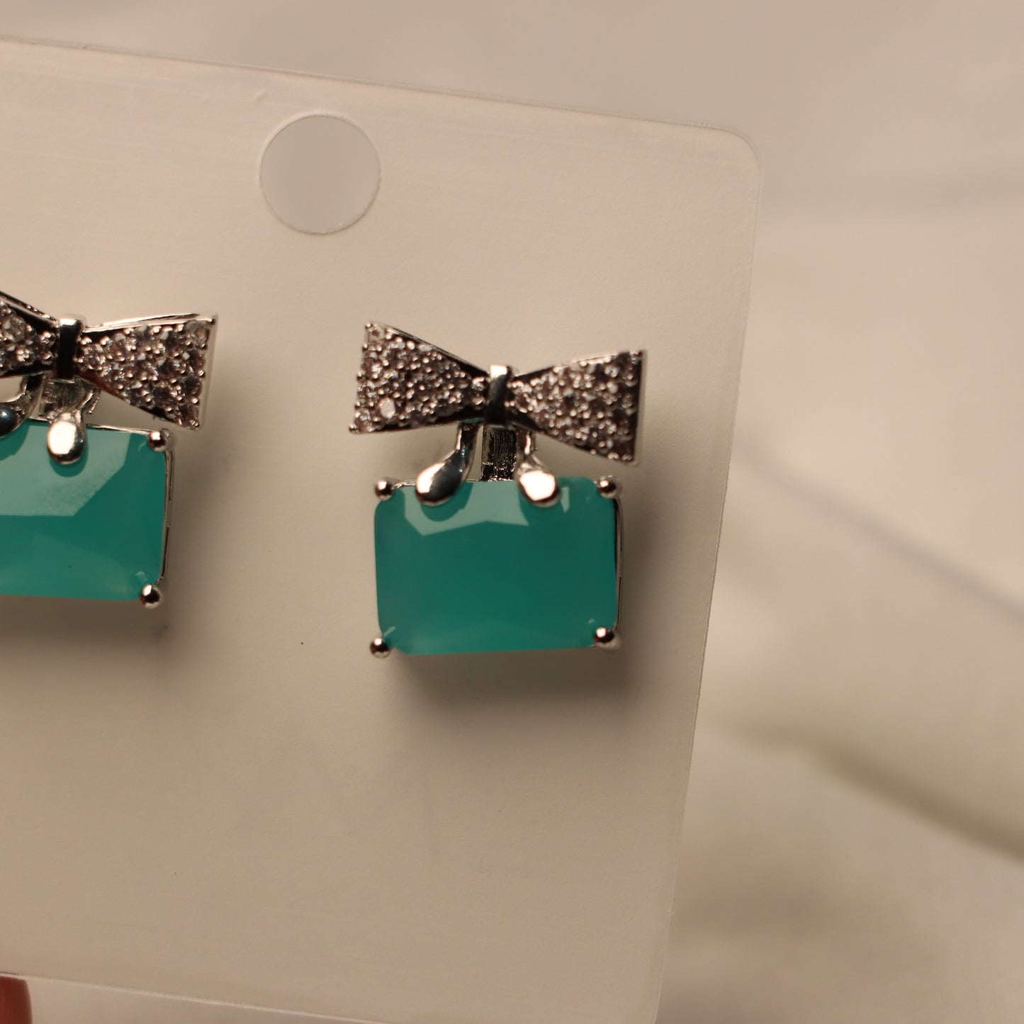 Teal Gemstone with Silver Bow Earrings