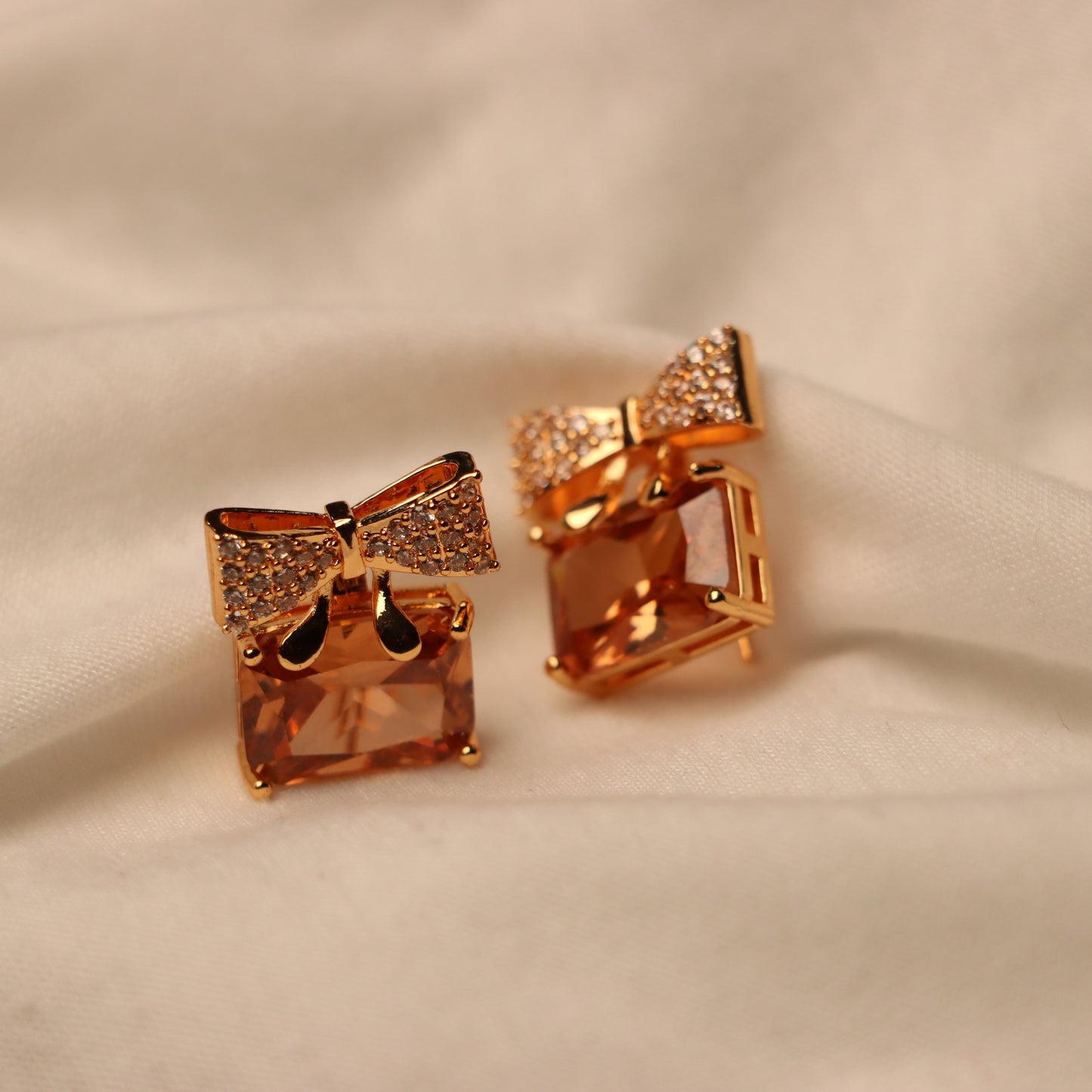Brown Stone with Golden Bow Earings