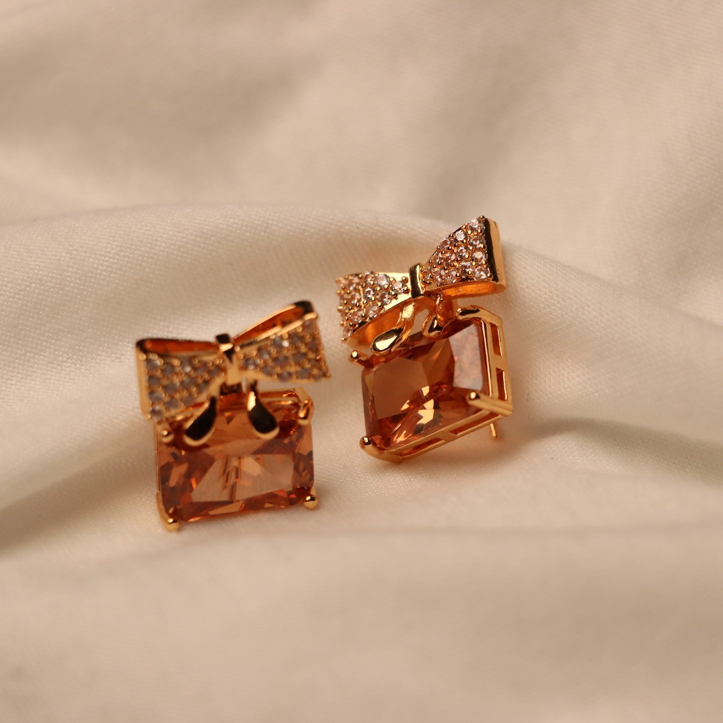 Brown Stone with Golden Bow Earings
