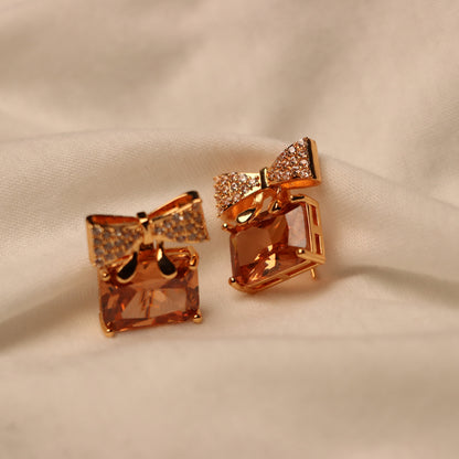 Brown Stone with Golden Bow Earings