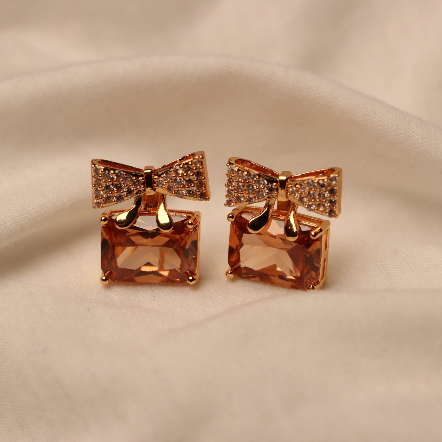 Brown Stone with Golden Bow Earings