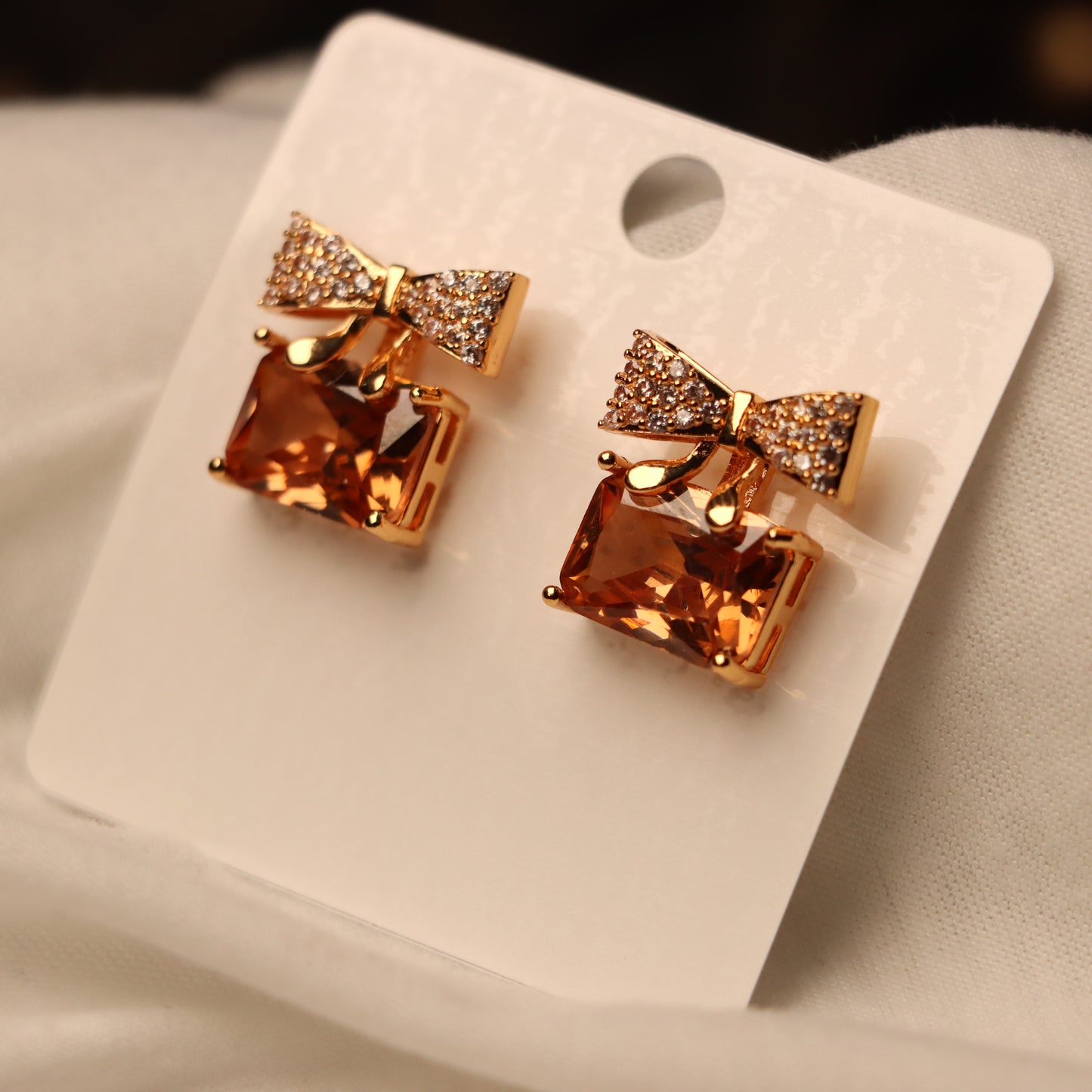 Brown Stone with Golden Bow Earings
