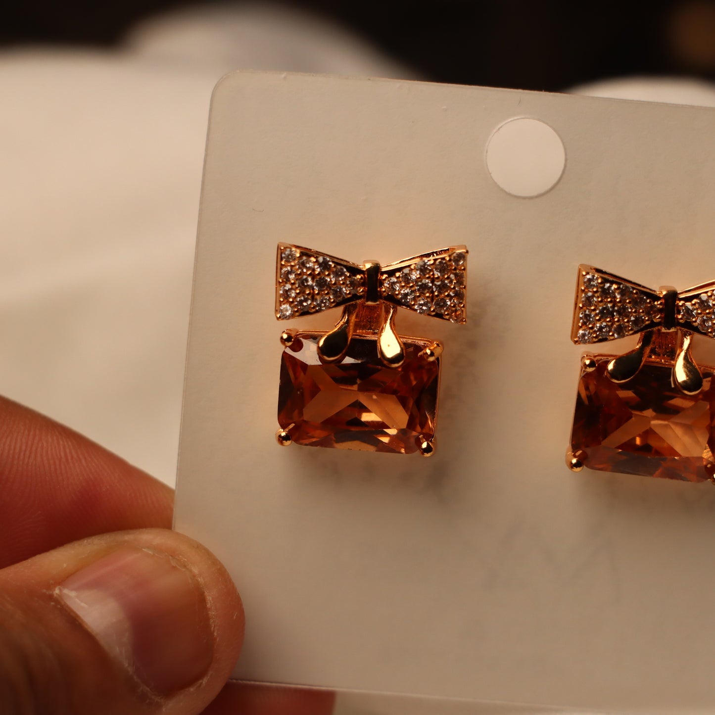 Brown Stone with Golden Bow Earings