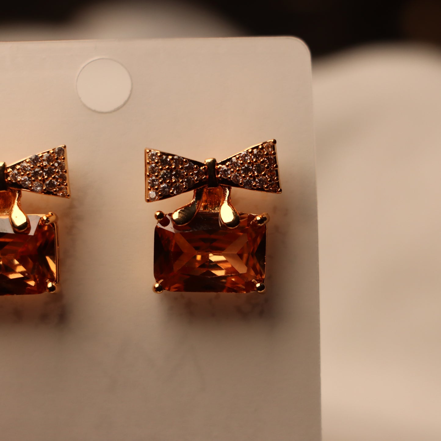 Brown Stone with Golden Bow Earings