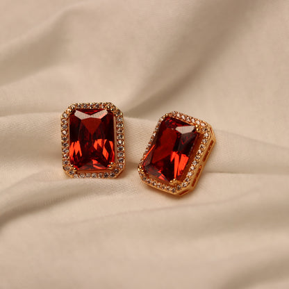 Red Gemstone Studd Earrings