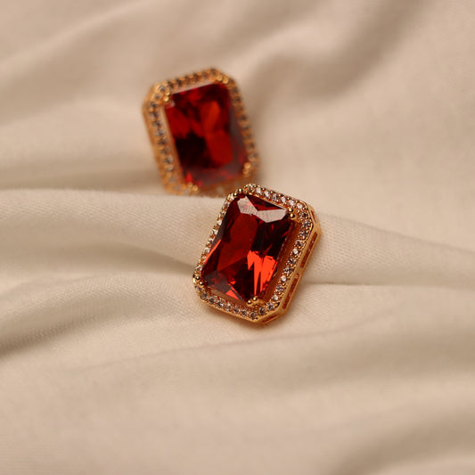 Red Gemstone Studd Earrings