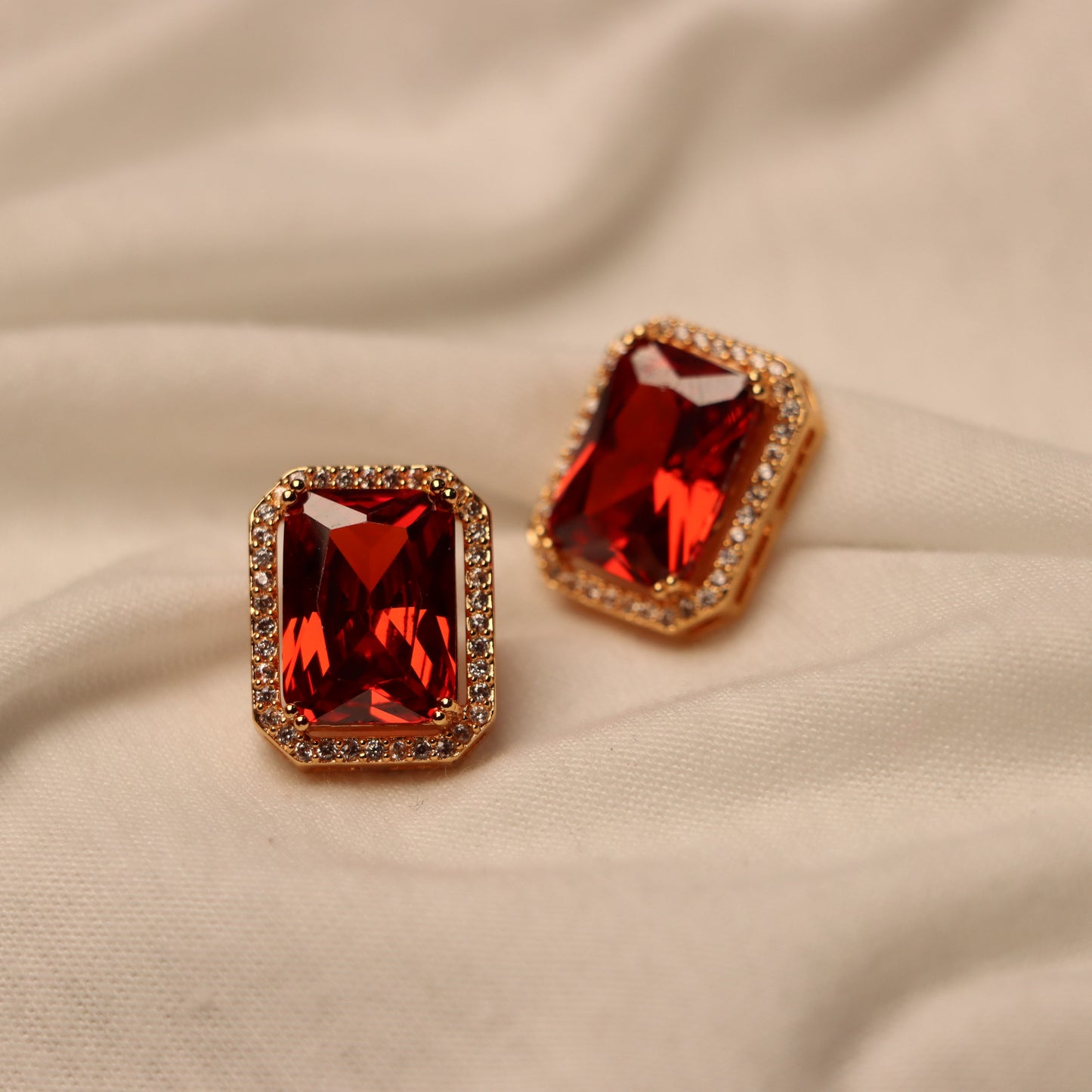 Red Gemstone Studd Earrings