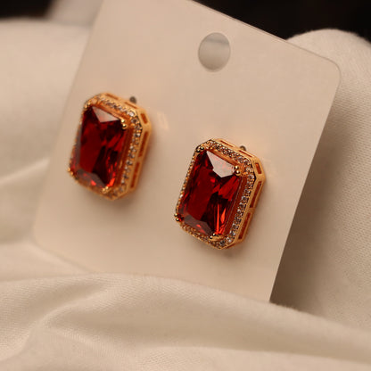 Red Gemstone Studd Earrings