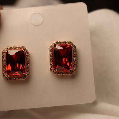Red Gemstone Studd Earrings