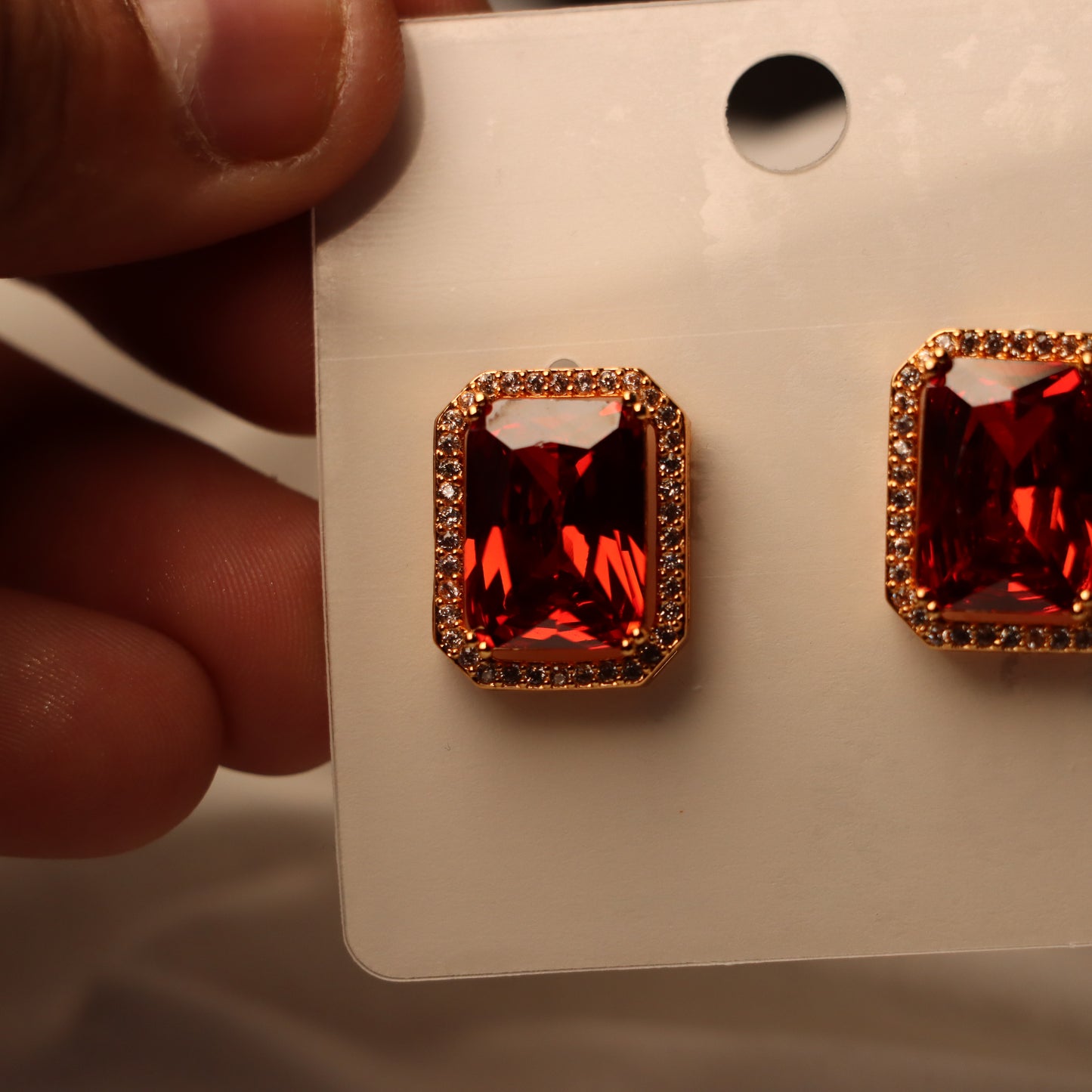 Red Gemstone Studd Earrings