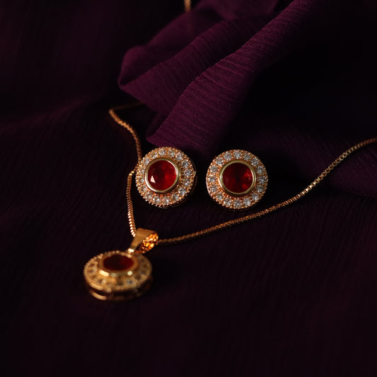 Red Gemstone Necklace with Earrings