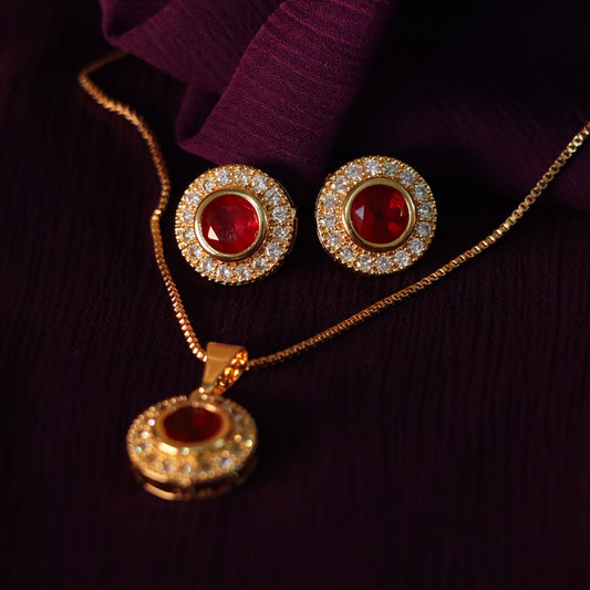 Red Gemstone Necklace with Earrings