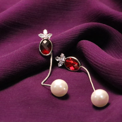 Red Gemstone with White Pearl Earrings