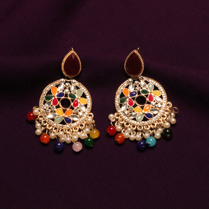Multicolor Jhumke with Teardrop Gemstone