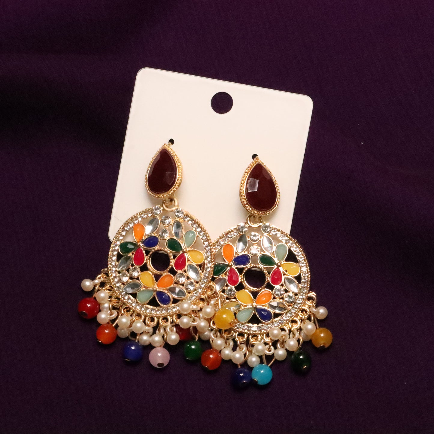 Multicolor Jhumke with Teardrop Gemstone