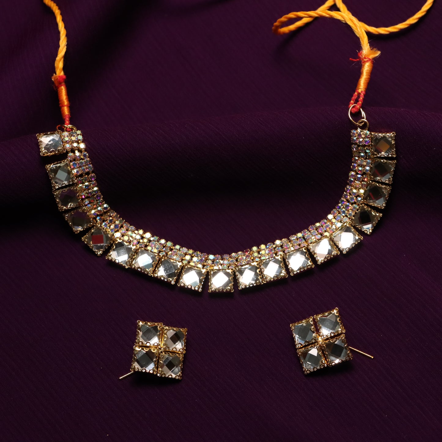 Diamond Gemstones Necklace with Earrings