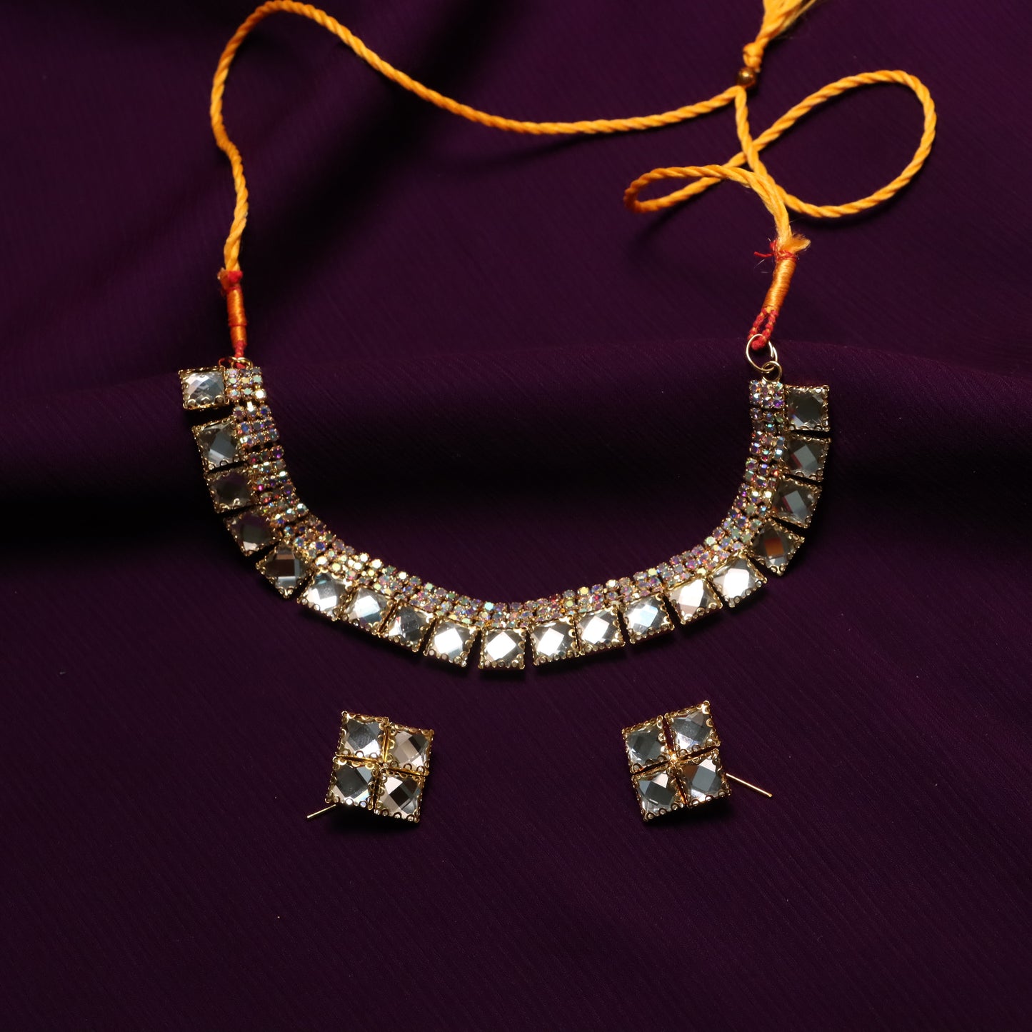 Diamond Gemstones Necklace with Earrings