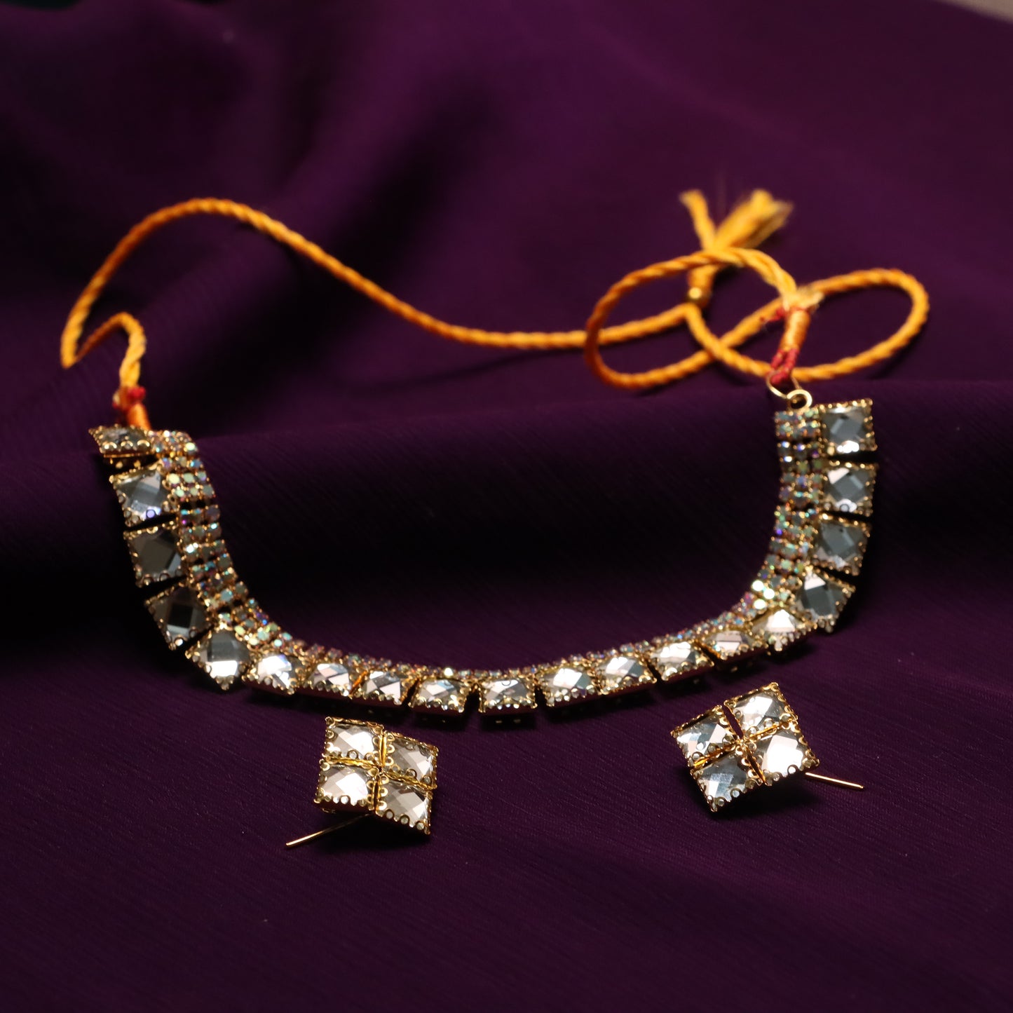Diamond Gemstones Necklace with Earrings