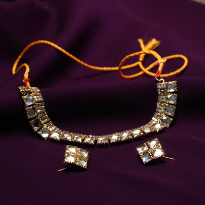 Diamond Gemstones Necklace with Earrings