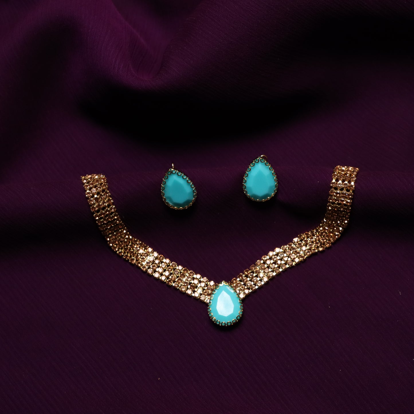 Turquoise Stone Golden Necklace
