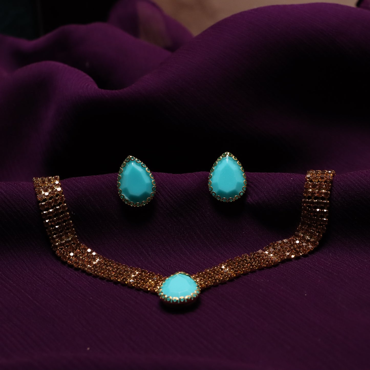 Turquoise Stone Golden Necklace