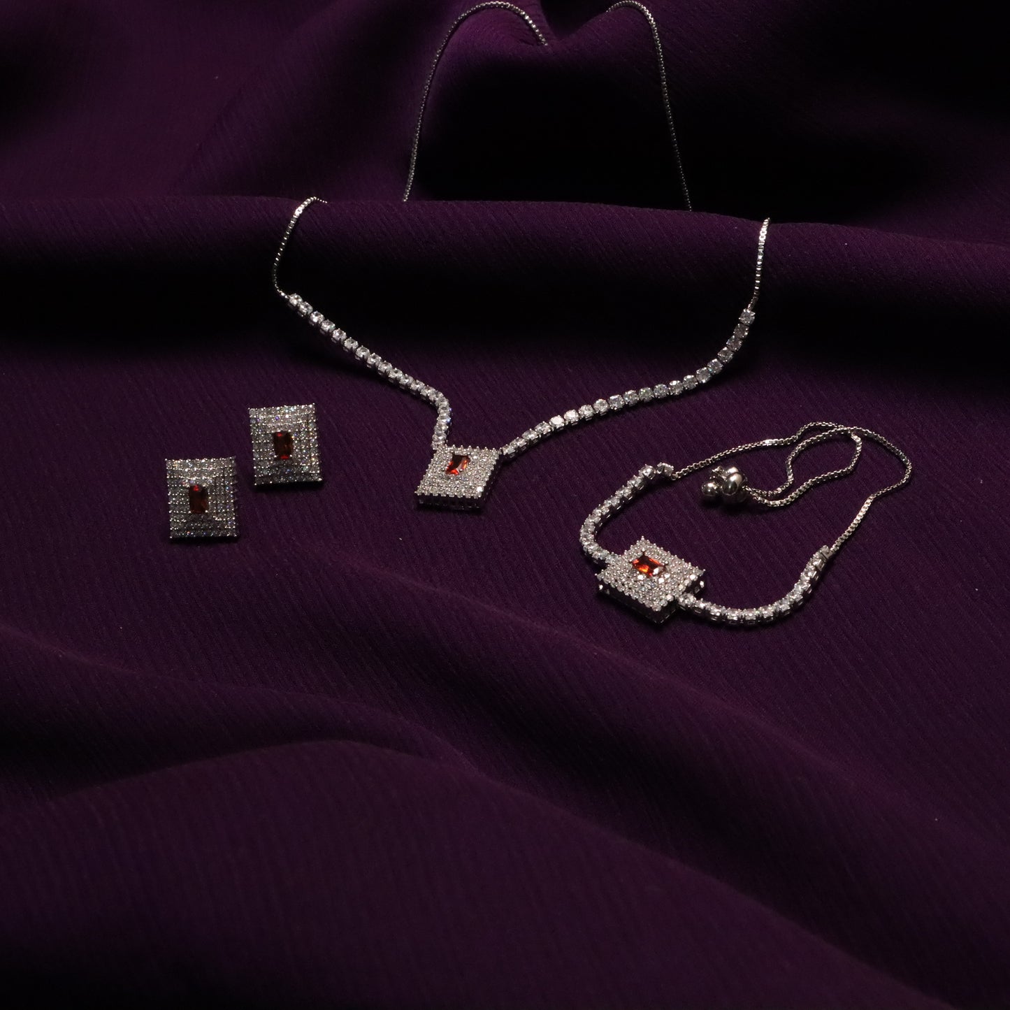 Maroon Gemstone Silver Necklace