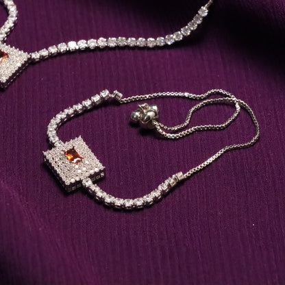 Maroon Gemstone Silver Necklace