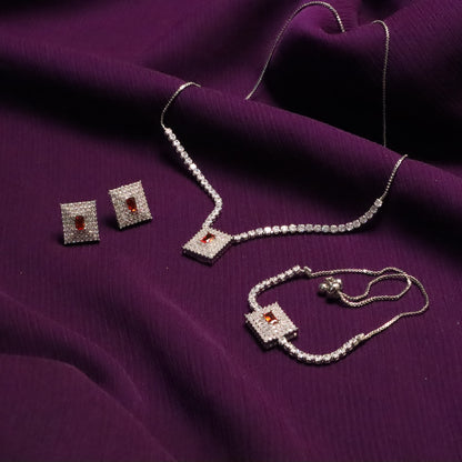 Maroon Gemstone Silver Necklace