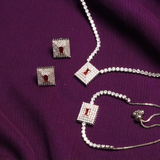 Maroon Gemstone Silver Necklace