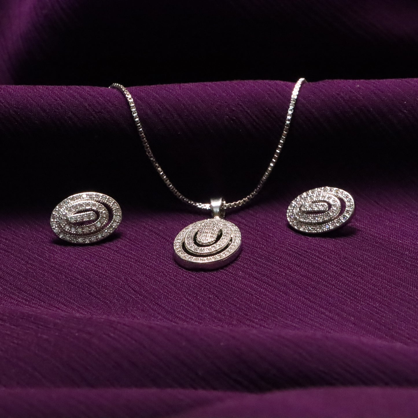 Silver Pendant Necklace with Earrings