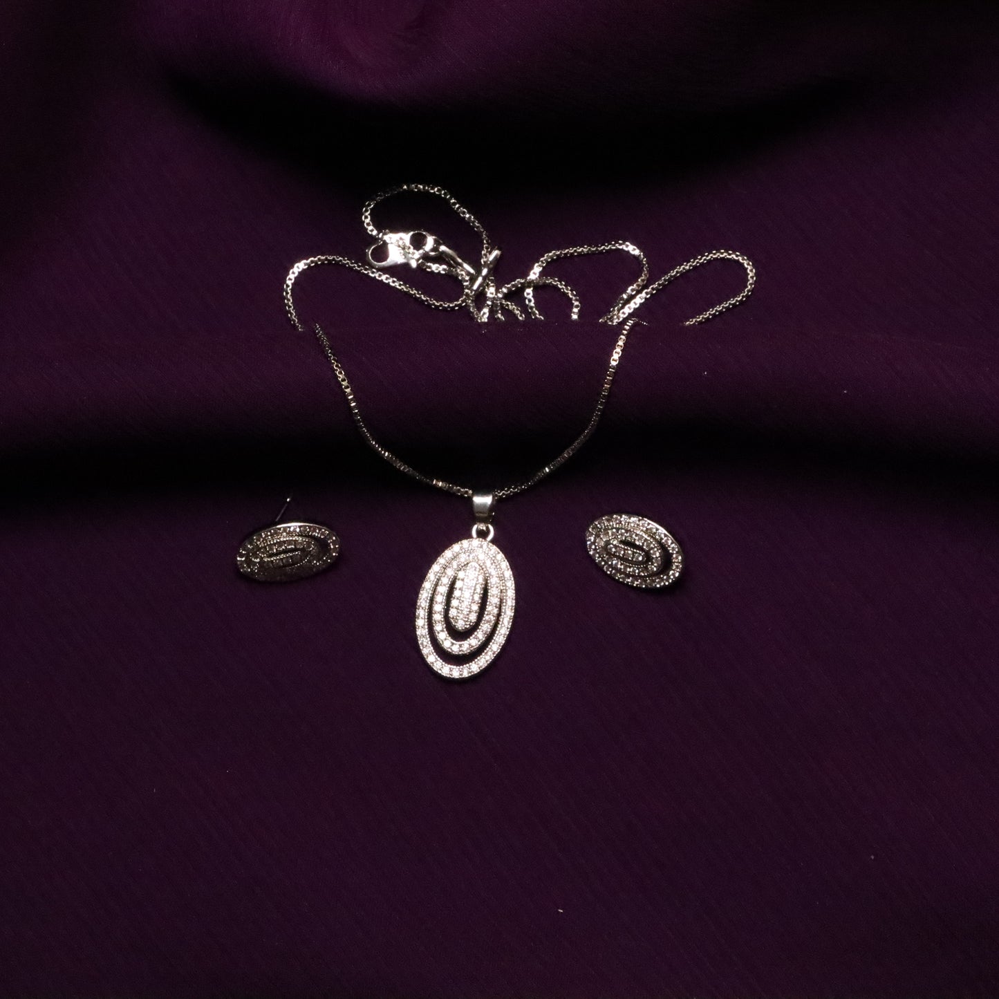 Silver Pendant Necklace with Earrings
