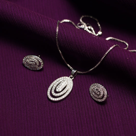 Silver Pendant Necklace with Earrings