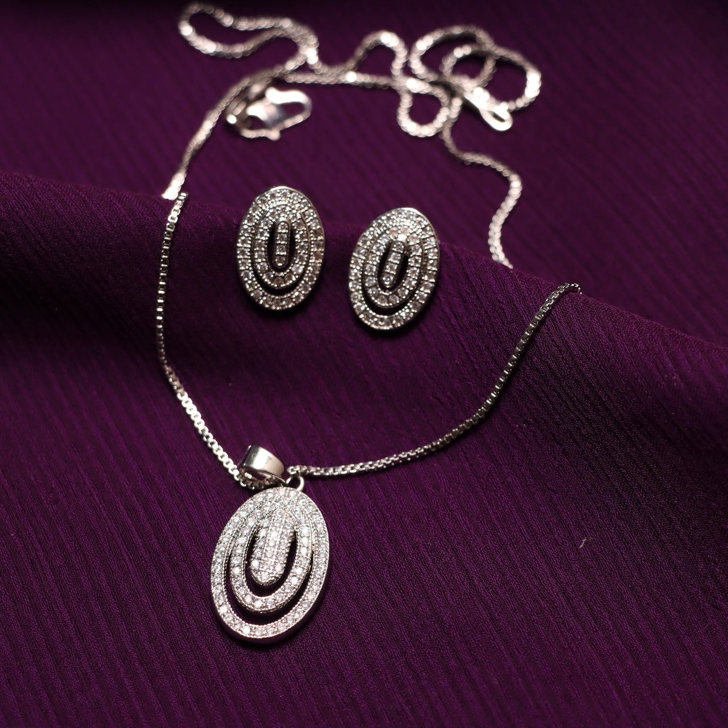 Silver Pendant Necklace with Earrings