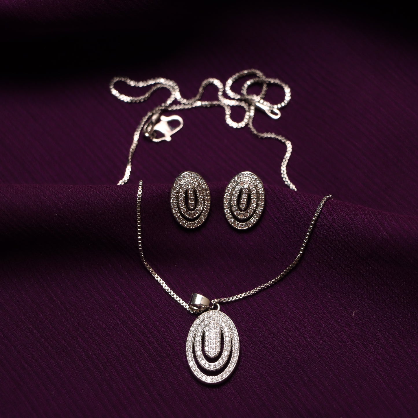 Silver Pendant Necklace with Earrings