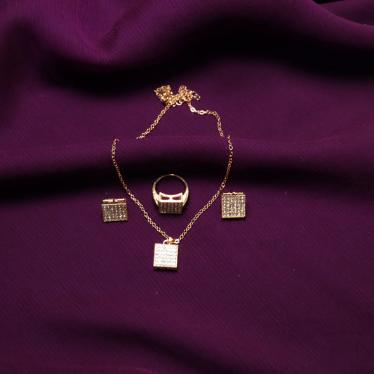 Golden Necklace with Earrings & Rings